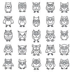 Wall Mural - wild owl icons set. outline set of wild owl vector icons for web design isolated on white background
