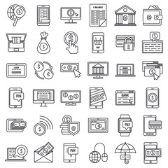 Sticker - Mobile internet banking icons set. Outline set of mobile internet banking vector icons for web design isolated on white background