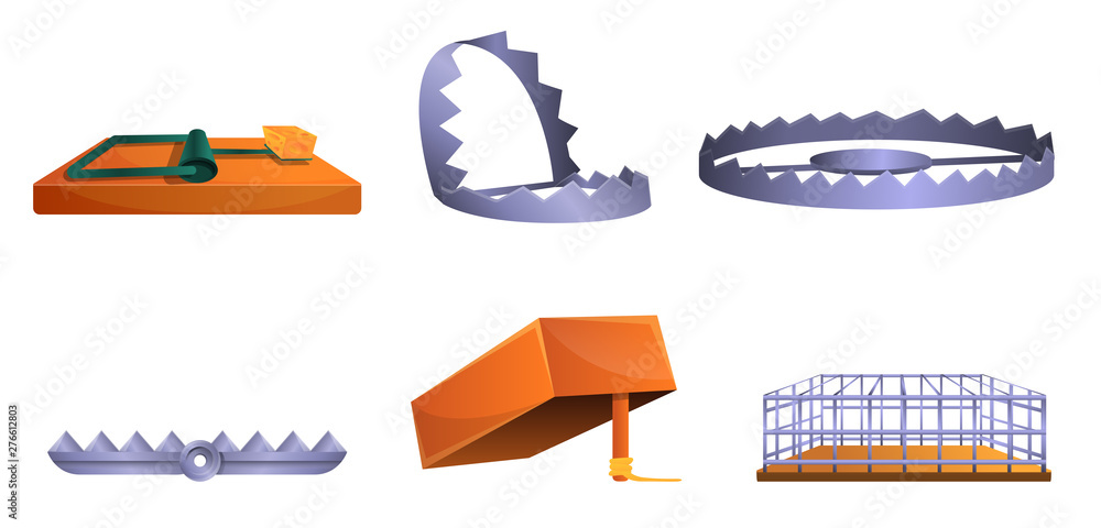 Trap icons set. Cartoon set of trap vector icons for web design Stock ...