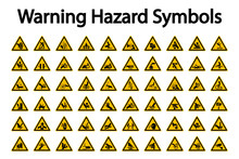 Triangular Warning Hazard Symbols Labels On White Background