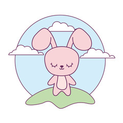 Sticker - cute rabbit animal in landscape