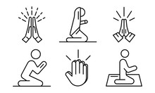 Prayer Icons Set. Outline Set Of Prayer Vector Icons For Web Design Isolated On White Background