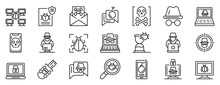Hacker Icons Set. Outline Set Of Hacker Vector Icons For Web Design Isolated On White Background