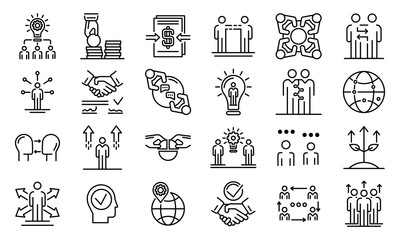 business cooperation icons set. outline set of business cooperation vector icons for web design isol