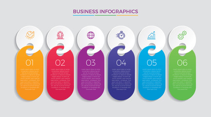 Infographic design vector and marketing icons can be used for workflow layout, diagram, annual report, web design.  Business concept with 6 options, steps or processes. - Vector 