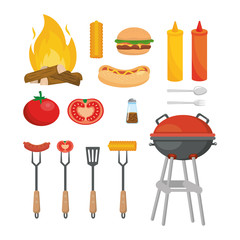 Sticker - set of picnic food snack with grilled