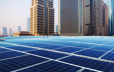 Wall Mural - Green energy and sustainable development of solar energy with Shanghai bund panorama Skyline