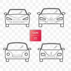 Wall Mural - Cars, front view, line design. Vector illustration isolated on transparent background