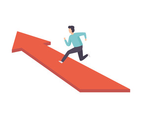 Wall Mural - Businessman Running to His Goal Along Red Arrow Graph, Business and Career Development Vector Illustration