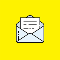 Wall Mural - open email message line icon. business mail document symbol isolated on yellow background. vector il