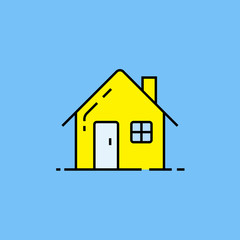 Wall Mural - yellow house symbol line icon. simple tiny home sign isolated on blue background. vector illustratio