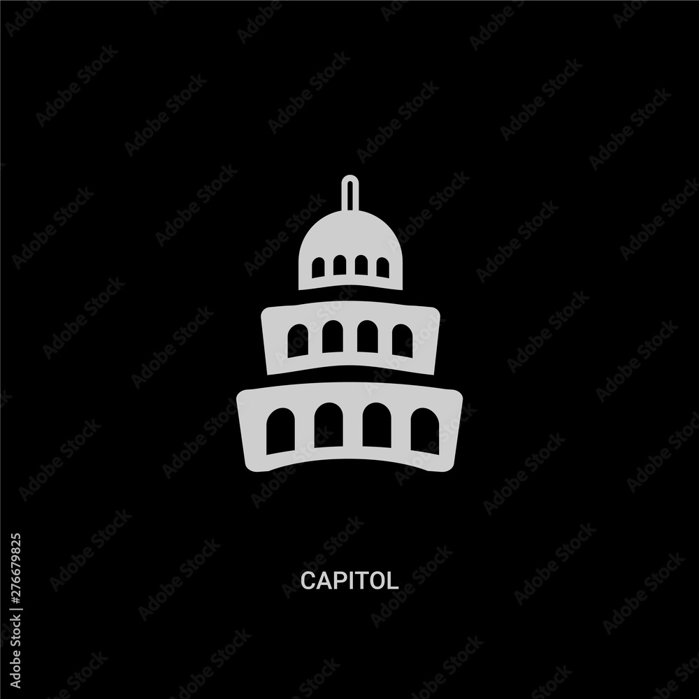 white capitol vector icon on black background. modern flat capitol from ...