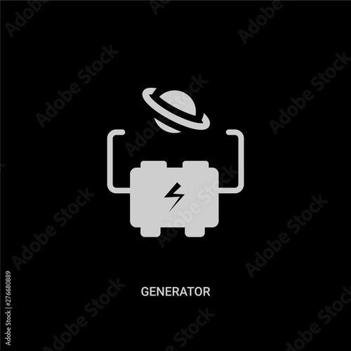 White Generator Vector Icon On Black Background Modern Flat