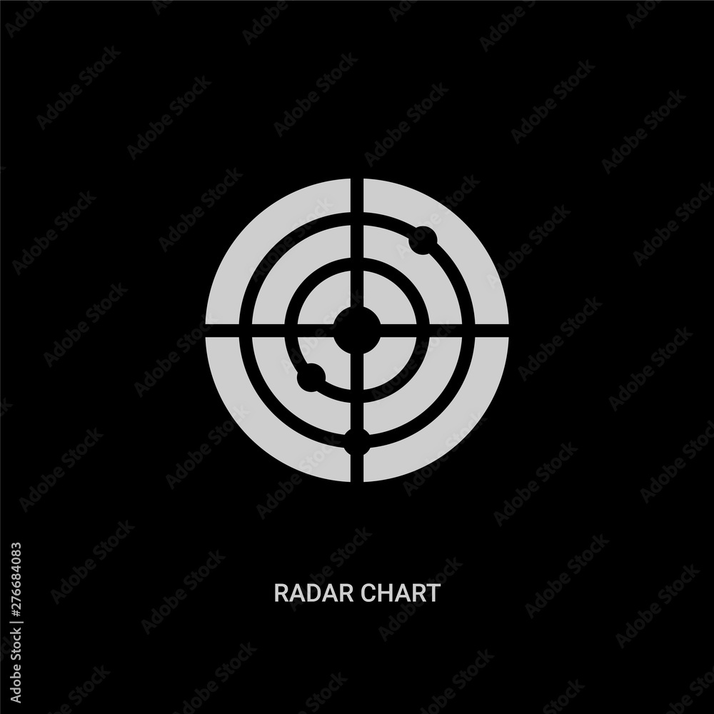 white radar chart vector icon on black background. modern flat radar ...