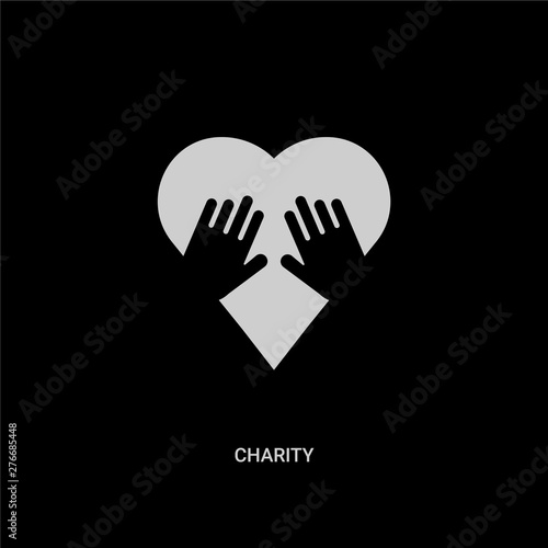 White Charity Vector Icon On Black Background Modern Flat Charity