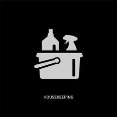 Sticker - white housekeeping vector icon on black background. modern flat housekeeping from cleaning concept vector sign symbol can be use for web, mobile and logo.