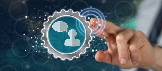 Man touching an online messaging concept