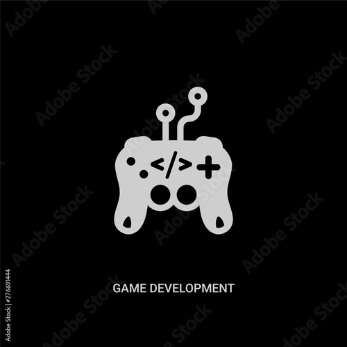 White Game Development Vector Icon On Black Background Modern