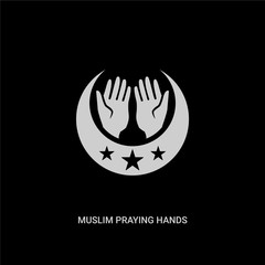 Poster - white muslim praying hands vector icon on black background. modern flat muslim praying hands from religion concept vector sign symbol can be use for web, mobile and logo.