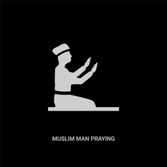 Wall Mural - white muslim man praying vector icon on black background. modern flat muslim man praying from religion concept vector sign symbol can be use for web, mobile and logo.