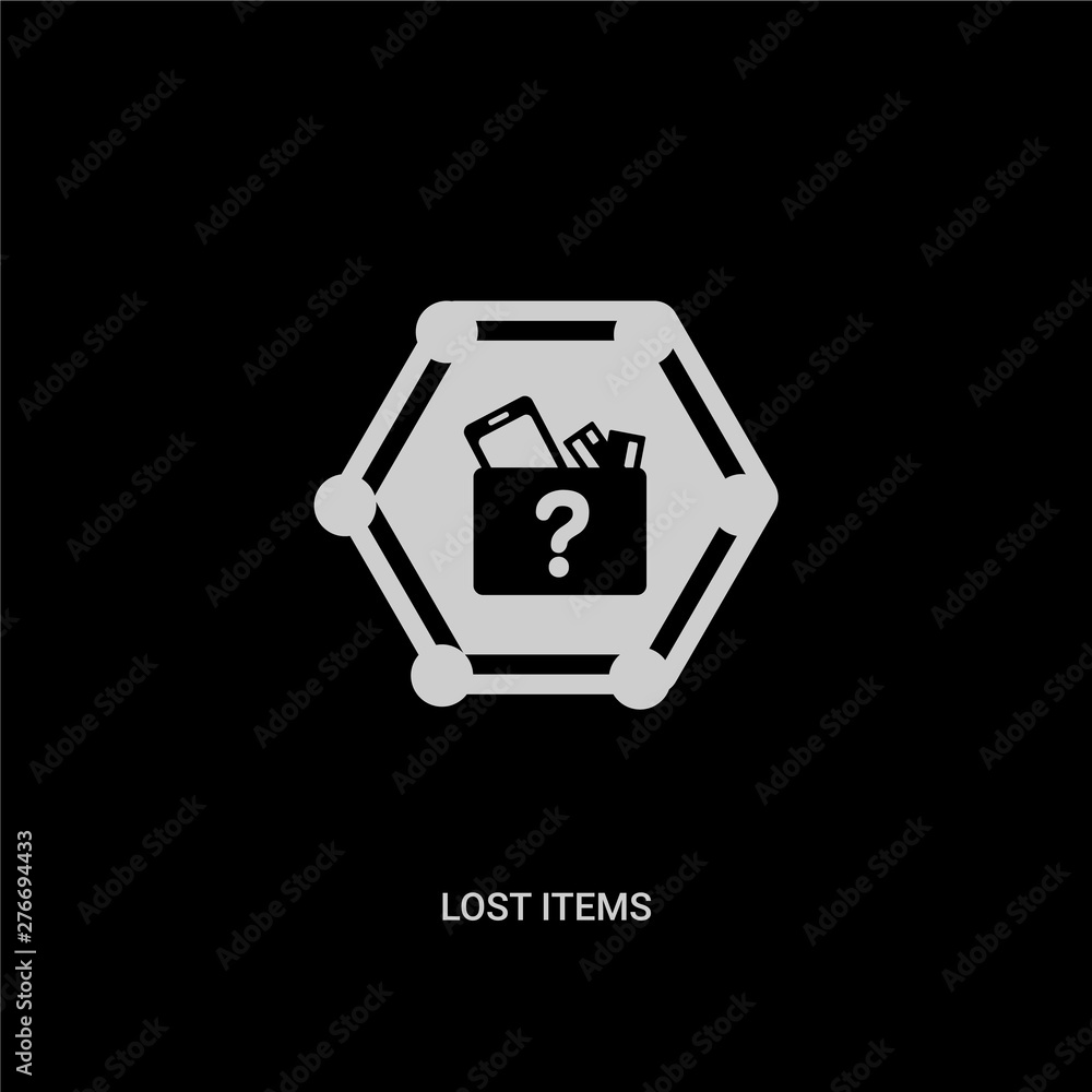 white lost items vector icon on black background. modern flat lost ...