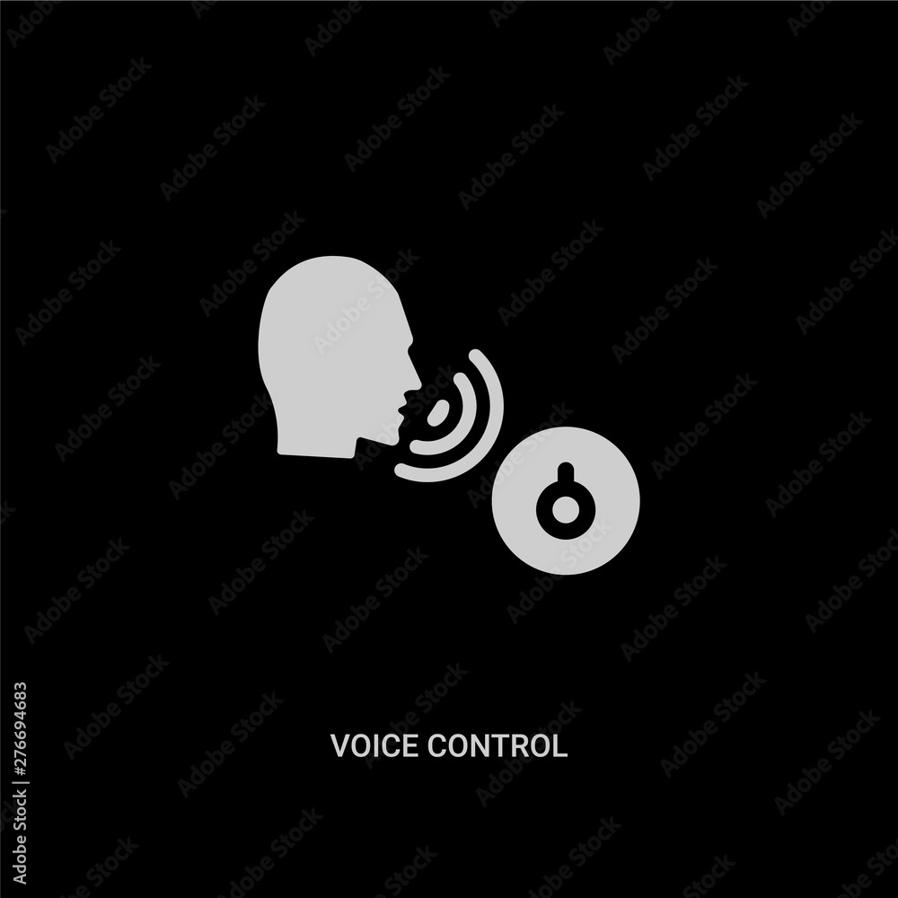 white voice control vector icon on black background. modern flat voice ...