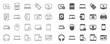 © blankstock - Mobile device line icons. Laptop, Tablet PC and Smartphone icons. HDD, SSD and Flash drive. Headphones, Printer and tablet device. Mouse, ssd disk, mobile laptop. Memory hdd drive. Quality sign set