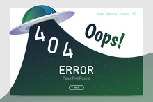 404  Error Page Not Found Vector With UFO Graphic  Design Template For Website Background Graphic