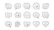 © blankstock - Yummy smile line icons. Emoticon speech bubble, social media message, smile with tongue. Tasty food eating emoji face icons. Delicious yummy, happy emoticon. Linear set. Vector