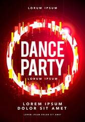 Vector Illustration dance party poster. Futuristic flyer template with glitch effect