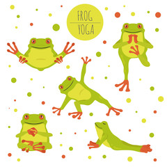 Wall Mural - Frog yoga poses and exercises. Cute cartoon clipart set