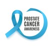 Prostate cancer awareness banner with blue ribbon or loop realistic style