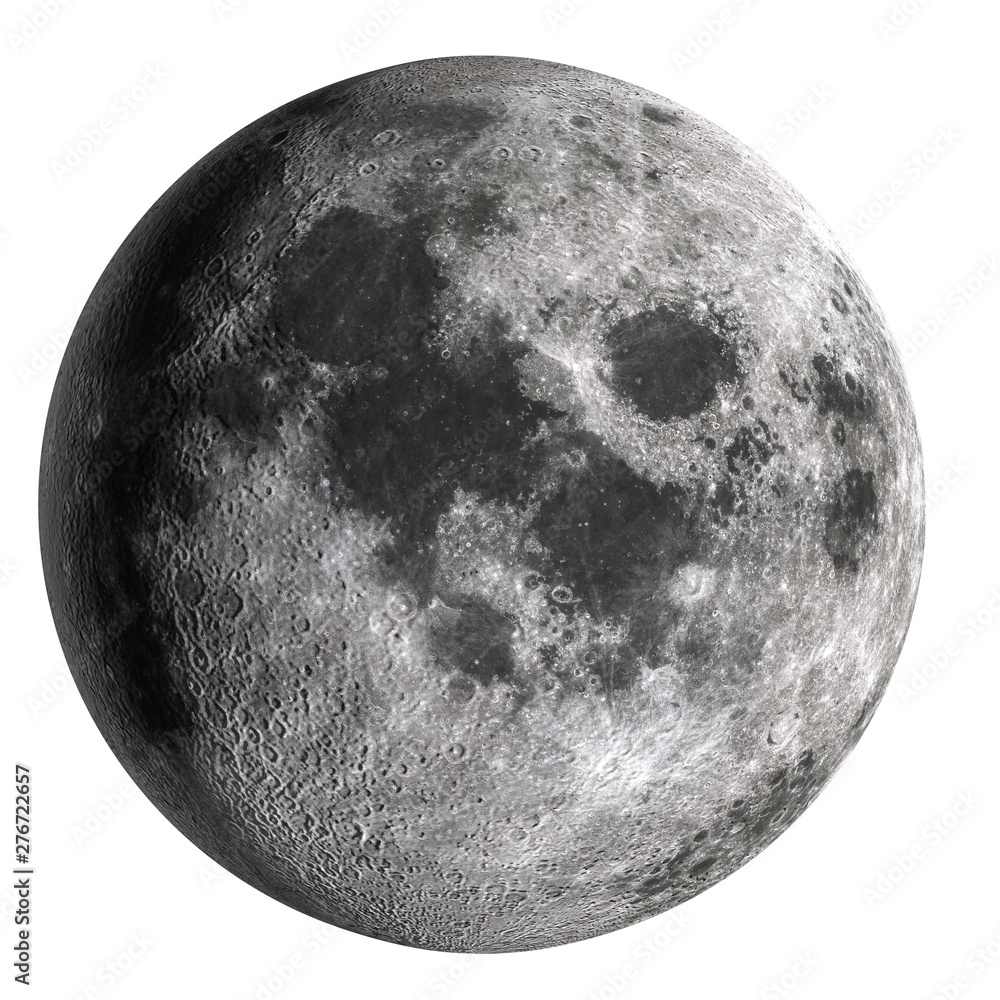 Full moon in high resolution  isolated on white background. - obrazy, fototapety, plakaty 