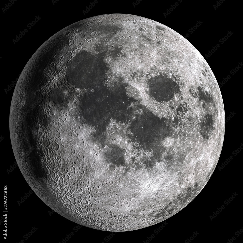 Full moon in high resolution  isolated on black background. - obrazy, fototapety, plakaty 