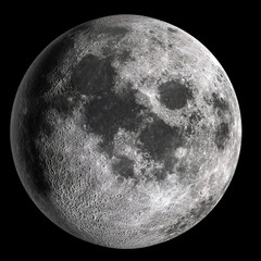 full moon in high resolution isolated on black background.