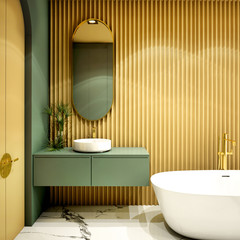 Wall Mural - Modern Bathroom Interior design,trend design 2019 ,3d rendering ,3d illustration