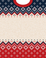 Ugly sweater Merry Christmas ornament scandinavian style knitted background frame border