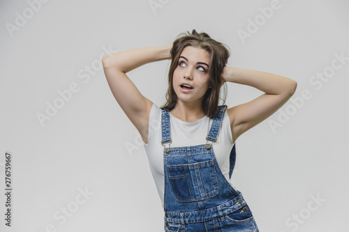 overalls and white shirt