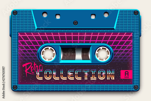 Cuadros en Lienzo Relistic Bright Blue Audio Cassette, Retro Collection, Mixtape in Style of 80s a