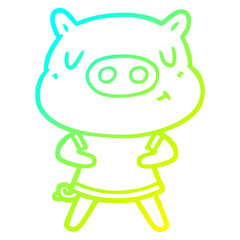 cold gradient line drawing cartoon content pig wearing t shirt