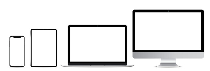 Wall Mural - computer, tablet, laptop and smartphone on a white background