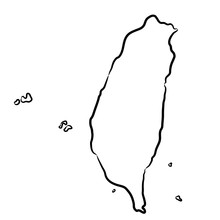 Taiwan Map From The Contour Black Brush Lines Different Thickness On White Background. Vector Illustration.