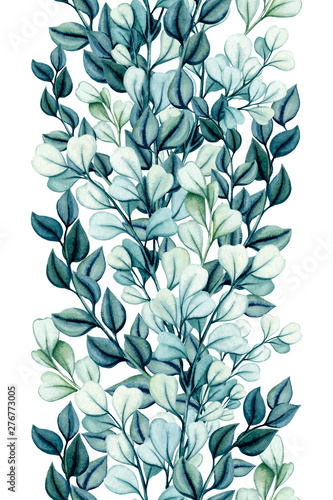 Seamless Border of Watercolor Leaves