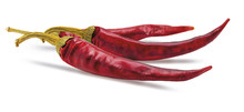 3 Dry Red Chilli Peppers. Isolated On White Background.