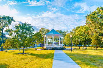 Arbor in the bright spring park in the city of Kent of the USA