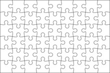 Set Of Black And White Puzzle Pieces. Jigsaw Grid Puzzle 48 Pieces. Line Mockup - Stock Vector.