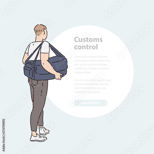 Young Man With Large Bag On His Shoulder Turned His Backvector
