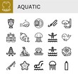© Natalia - Set of aquatic icons such as Frog, Cod, Whale, Fish, Fishing rod, Dive, Oxygen, Dolphin, Jellyfish, Waterpark, Shellfish, Shell, Starfish, Oxygen tank , aquatic