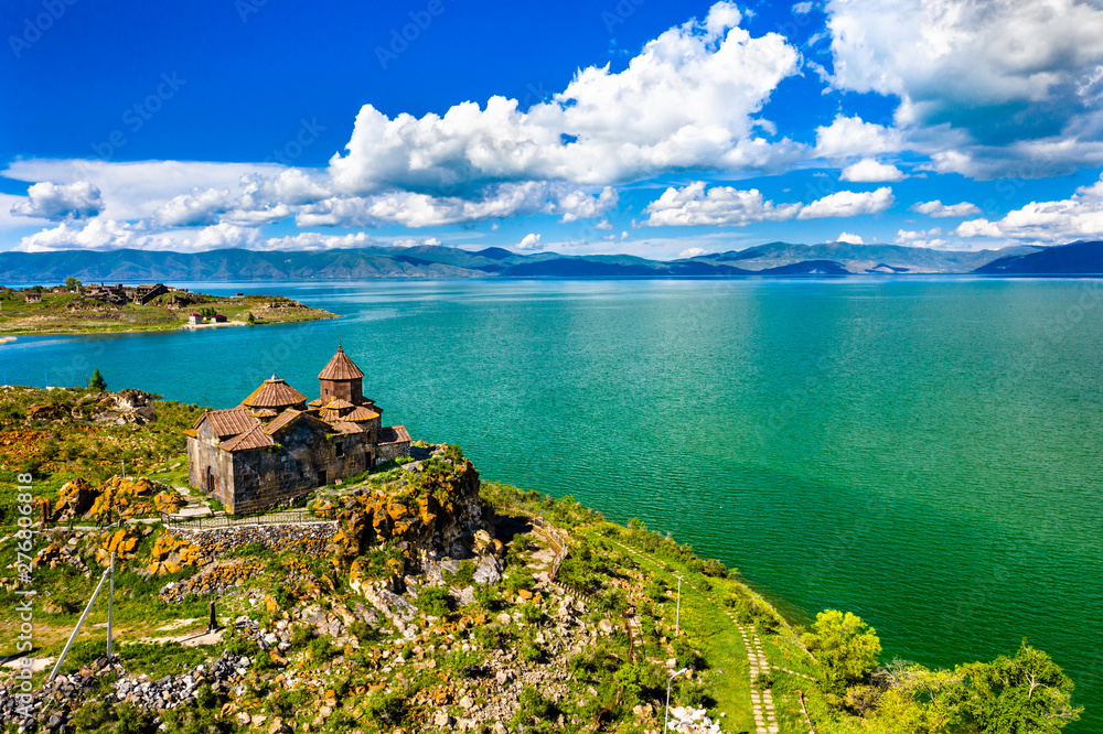 Hayravank monastery on the shores of lake Sevan in Armenia - obrazy, fototapety, plakaty 