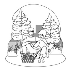 Sticker - Couple of woman and man having picnic design